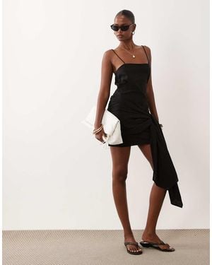 ASOS Cotton-linen Blend Sarong Wrap Mini Sundress - Black