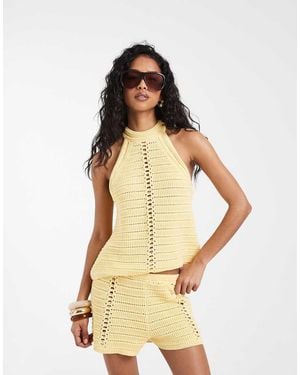 ASOS Crochet Knit Halter Neck Top Co-ord - Natural