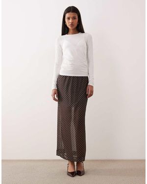 JJXX Falda Midi Marrón Con Estampado De Lunares De Malla De - Neutro