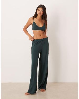 Abercrombie & Fitch Pantalones De Pijama Verdes De Talle Alto De Pointelle De (Parte De Un Conjunto)