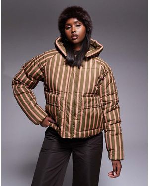 Threadbare Abrigo De Esquí Verde Y A Rayas Acolchado Con Capucha De Ski - Rosa