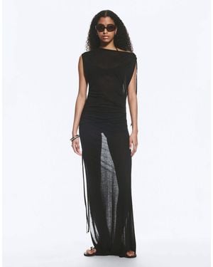 Weekday Sheer Slash Neck Maxi Dress With Ruched Side Detail - Black