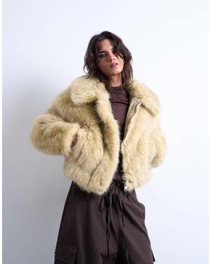 TOPSHOP Faux Fur Zip Thru Bomber Jacket - Blue