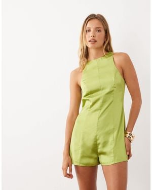 ASOS Racer Satin Playsuit - Green