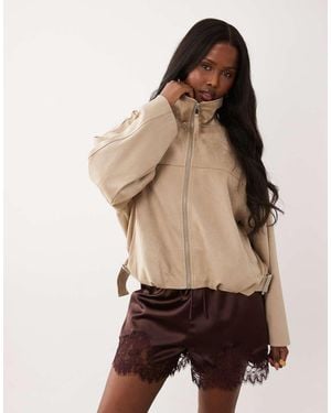 Gina Tricot Faux Suede High Neck Jacket - Natural