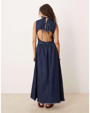 ASOS Denim Midaxi Dress With Cut Out Back - Blue