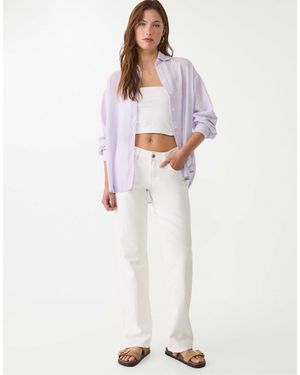 Stradivarius Chemise en lin mélangé - mauve - Blanc