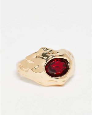 ASOS Anillo De Banda Efecto Fundido Con Piedra De Cristal De - Metálico