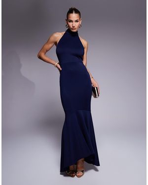 True Violet Halterneck Fishtail Maxi Gown - Blue
