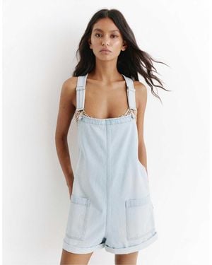 Pull&Bear – kurze jeans-latzhose - Weiß