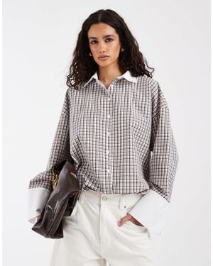 ASOS Oversized Contrast Cuff Shirt - Gray