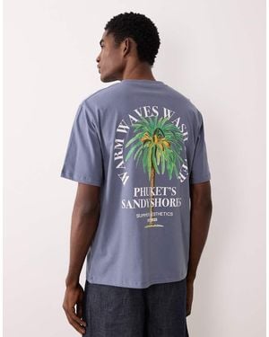 JJ Rebel Oversized T-shirt With Palm Tree Back Print - Blue