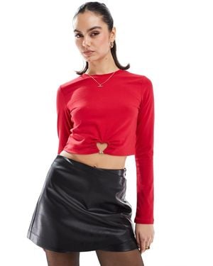 The Frolic Exclusive Heart Hardware Cutout Detail Long Sleeve Crop Top - Red