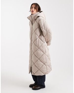 Miss Selfridge Quilted Hooded Maxi Puffer Coat - Natural