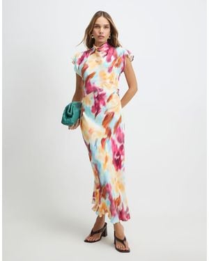 River Island Floral Tie Dye Column Dress - White