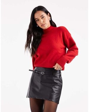 ASOS Faux Leather Belt Detail Micro Mini Skirt - Red