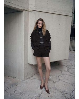 Mango Chaqueta Marrón De Ante Auténtico Sienna De - Gris