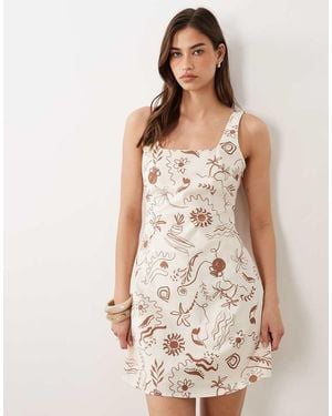 Nobody's Child Connie Linen Blend Square Neck Shift Mini Dress - Natural