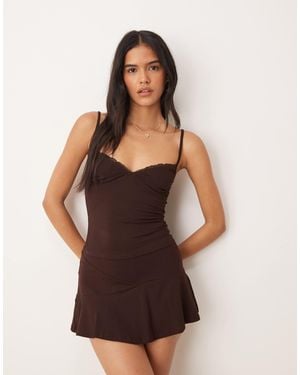Motel Nystin Co-ord Plunge Lace Top - Brown