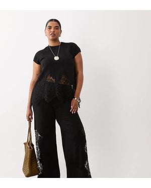 ASOS Asos Design Curve Compact Knit Lace Trim Trouser Co-Ord - Black