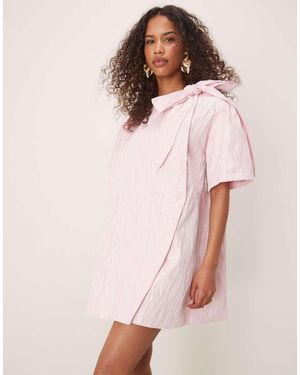 Ghospell Wrap Mini Dress With Oversized Bow Detail - Pink