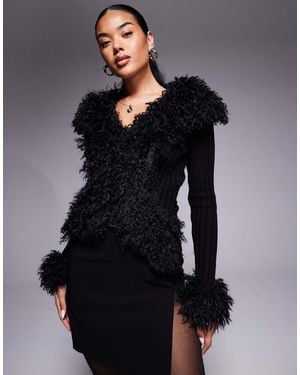 I.AM.GIA Cressida Compact Knit Shaggy Faux Fur Trim Zip Through Cardigan - Blue