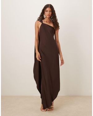 Mango Vestido Asimétrico De Satén De - Marrón