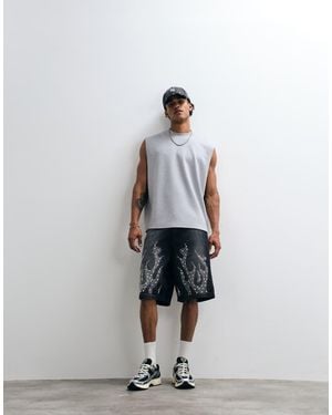 Courtside Embellished Flame Denim Shorts - White