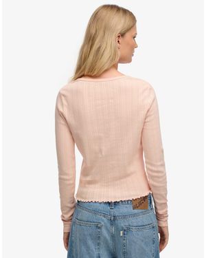 Superdry – athletic – basic-strickjacke aus pointelle - Blau