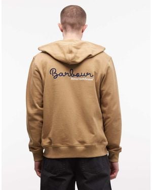 Barbour Regar Zip Through Logo Hoodie With Back Print - Natural