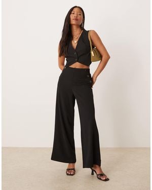 JDY Petite Side Buttons Detail Tailored Trousers - Natural