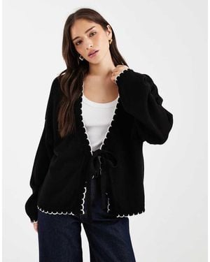 Miss Selfridge Tie Detail Blanket Stitch Cardigan - Black
