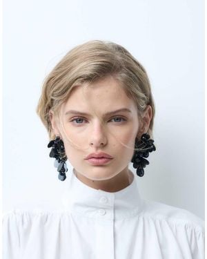ASOS Statement Floral Earrings With Black Sequins - White