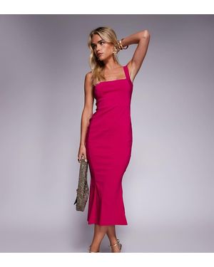 Vesper Petite Vestido Midi Rosa Sin Mangas De Corte Sirena Con Escote Cuadrado De Bengalina De