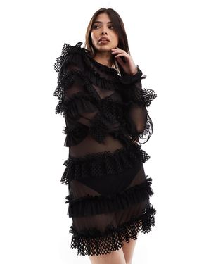 OW Collection – grace – langärmliges minikleid - Schwarz