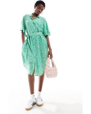 Monki Tie Waist Midi Shirt Dress - Green
