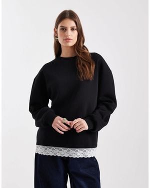ASOS Oversized Sweatshirt With Lace Hem Detail - Blue