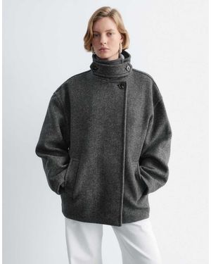 & Other Stories Wool And Casshmere Blend Short Funnel Neck Jacket - Grey