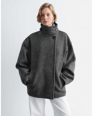 & Other Stories Wool Blend Short Funnel Neck Jacket - Grey