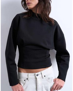 TOPSHOP Interlock Corset Waist Long Sleeve Top - Blue