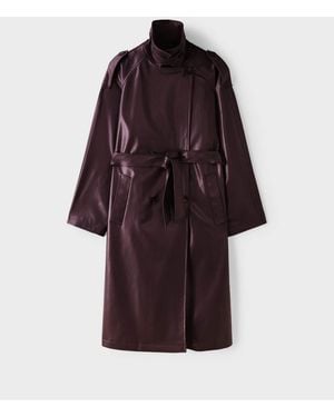 Stradivarius Long Leather Effect Trench Coat - Purple