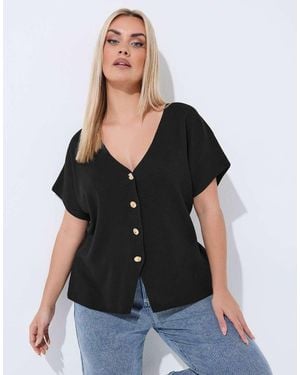 Yours Clothing Short Sleeve Knitted Top - Black