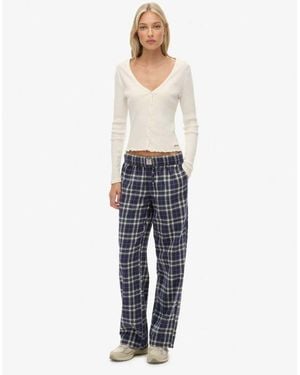 Superdry Cotton Check Elastic Trousers - White