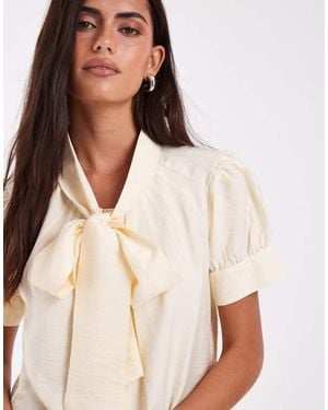 ASOS Bow Blouse With Puff Ball Sleeve - Natural