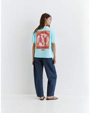 Pull&Bear Oversize T-shirt With Lobster Graphic - Blue