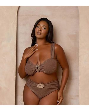 Moda Minx Curve X Alessa Tyrrell-Charles Glitter Wrap Bikini Bottom - Brown