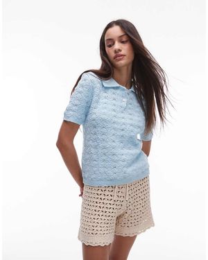 Mango Polo All'Uncinetto Celeste - Blu