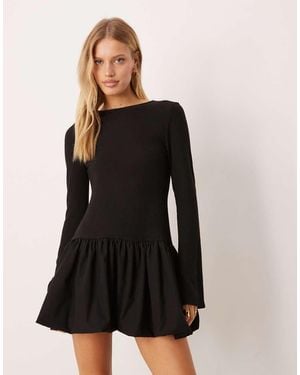 ASOS Supersoft Long Sleeve Bubble Hem Mini Dress - Black