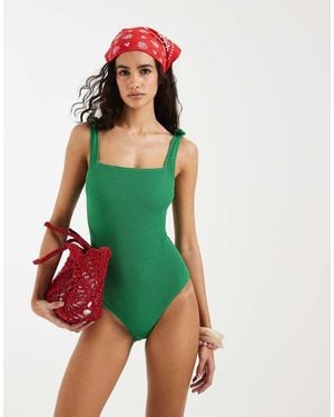 & Other Stories Crinkle Swimsuit With Knot Detail - Green
