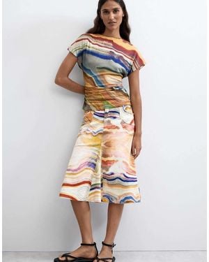 Desigual Gonna Midi Stampata Gialla - Bianco